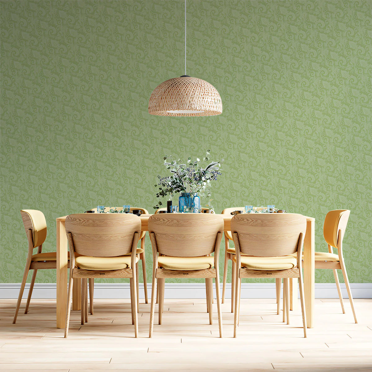 Sage Green Paisley Mural Wallpaper — Classic Textured Motif Mural Wallpaper - pure wallpaper artwork