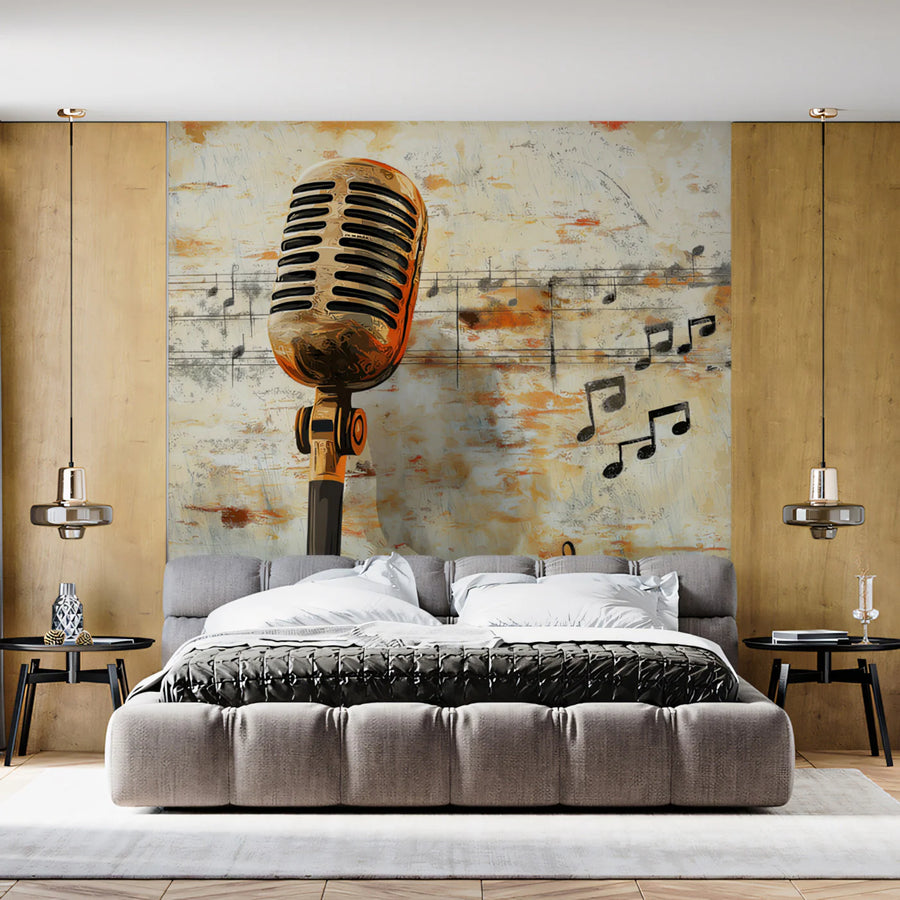 Vintage Studio Microphone Mural Wallpaper — Musical Art Aesthetic Mural Wallpaper