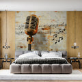 Vintage Studio Microphone Mural Wallpaper — Musical Art Aesthetic Mural Wallpaper - pure wallpaper artwork