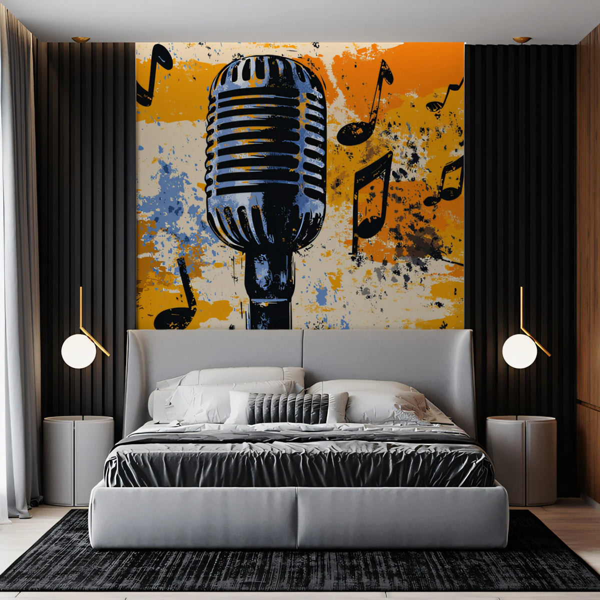Vintage Microphone Abstract Mural Wallpaper — Retro Music Art Mural Wallpaper - pure wallpaper artwork