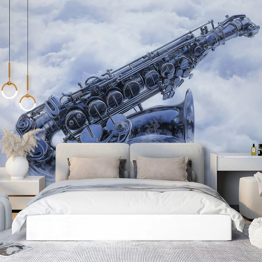 Floating Saxophone Mural Wallpaper — Ethereal Sky Music Design Mural Wallpaper