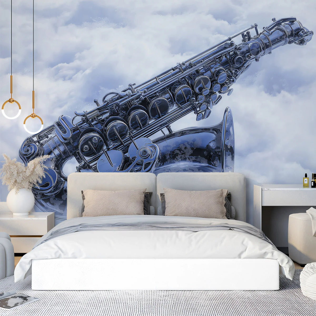 Floating Saxophone Mural Wallpaper — Ethereal Sky Music Design Mural Wallpaper - pure wallpaper artwork