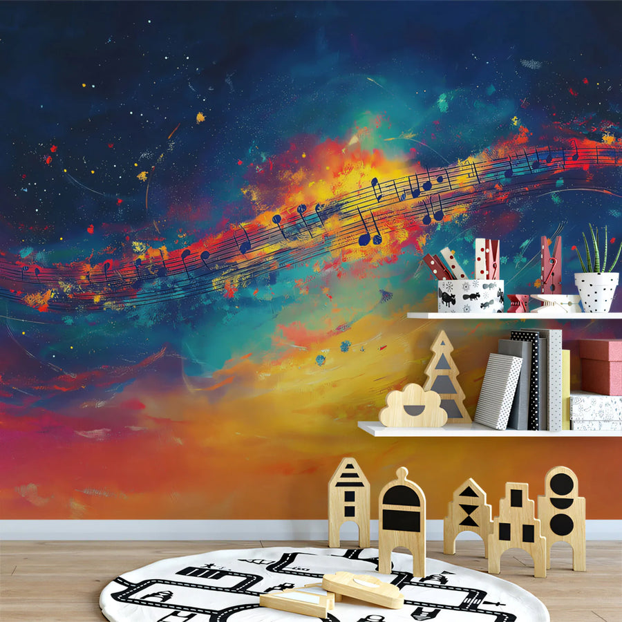 Celestial Symphony Mural Wallpaper — Abstract Cosmic Music Design Mural Wallpaper