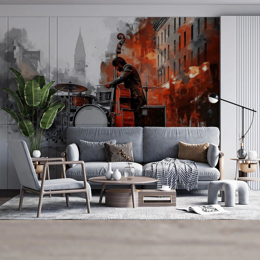 Urban Jazz Performance Mural Wallpaper — Artistic Street Scene Mural Wallpaper