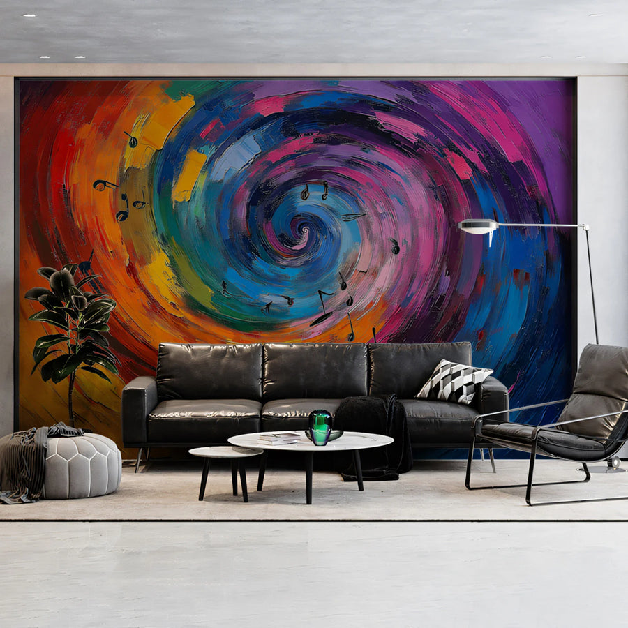 Vibrant Spiral Music Mural Wallpaper — Modern Abstract Art Mural Wallpaper