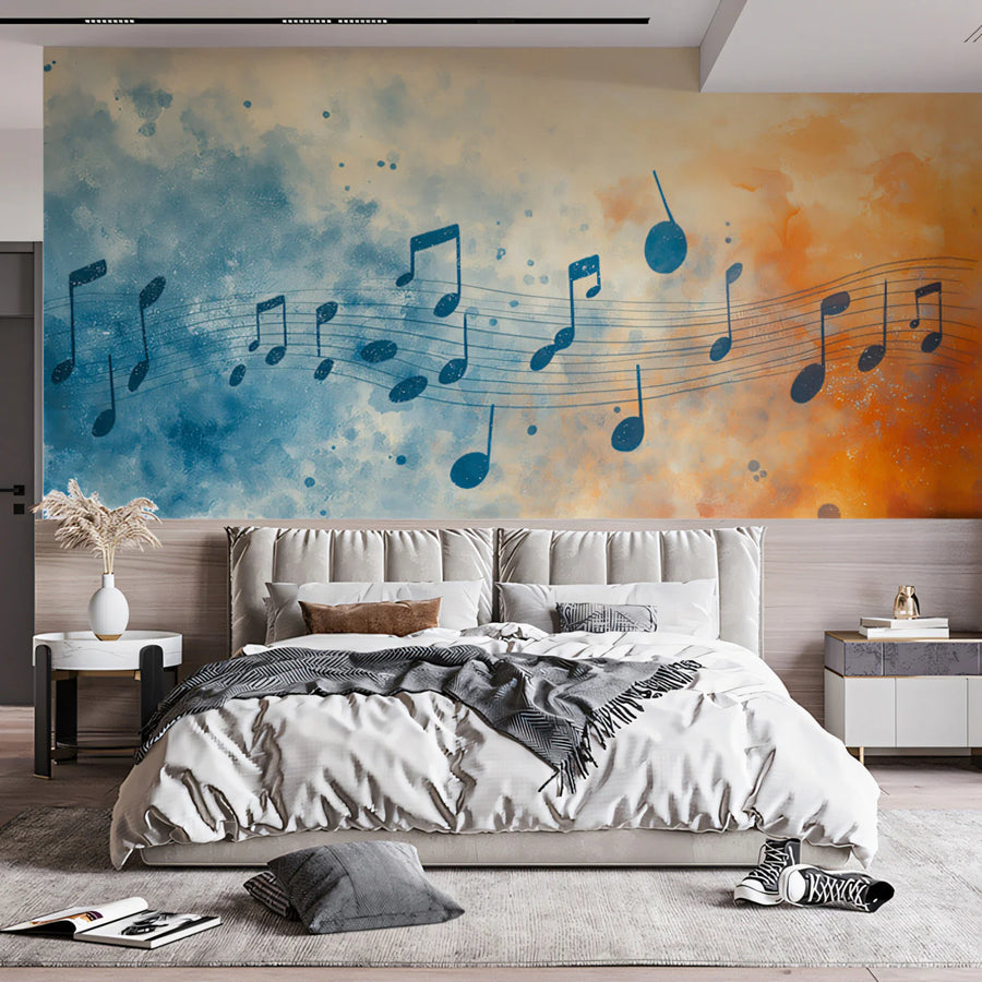 Watercolor Melody Mural Wallpaper — Abstract Musical Notes Mural Wallpaper