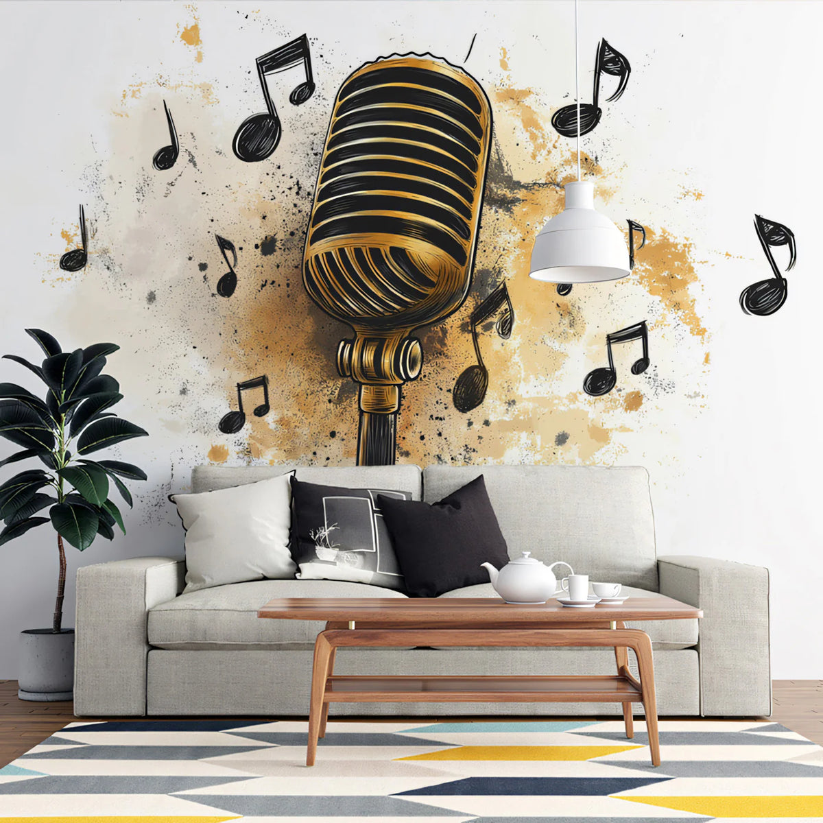 Vintage Microphone Musical Mural Wallpaper — Artistic Ink Sketch Mural Wallpaper - pure wallpaper artwork