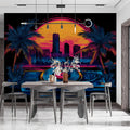 Neon Sunset Turntable Mural Wallpaper — Retro Synthwave Aesthetic Mural Wallpaper - pure wallpaper artwork