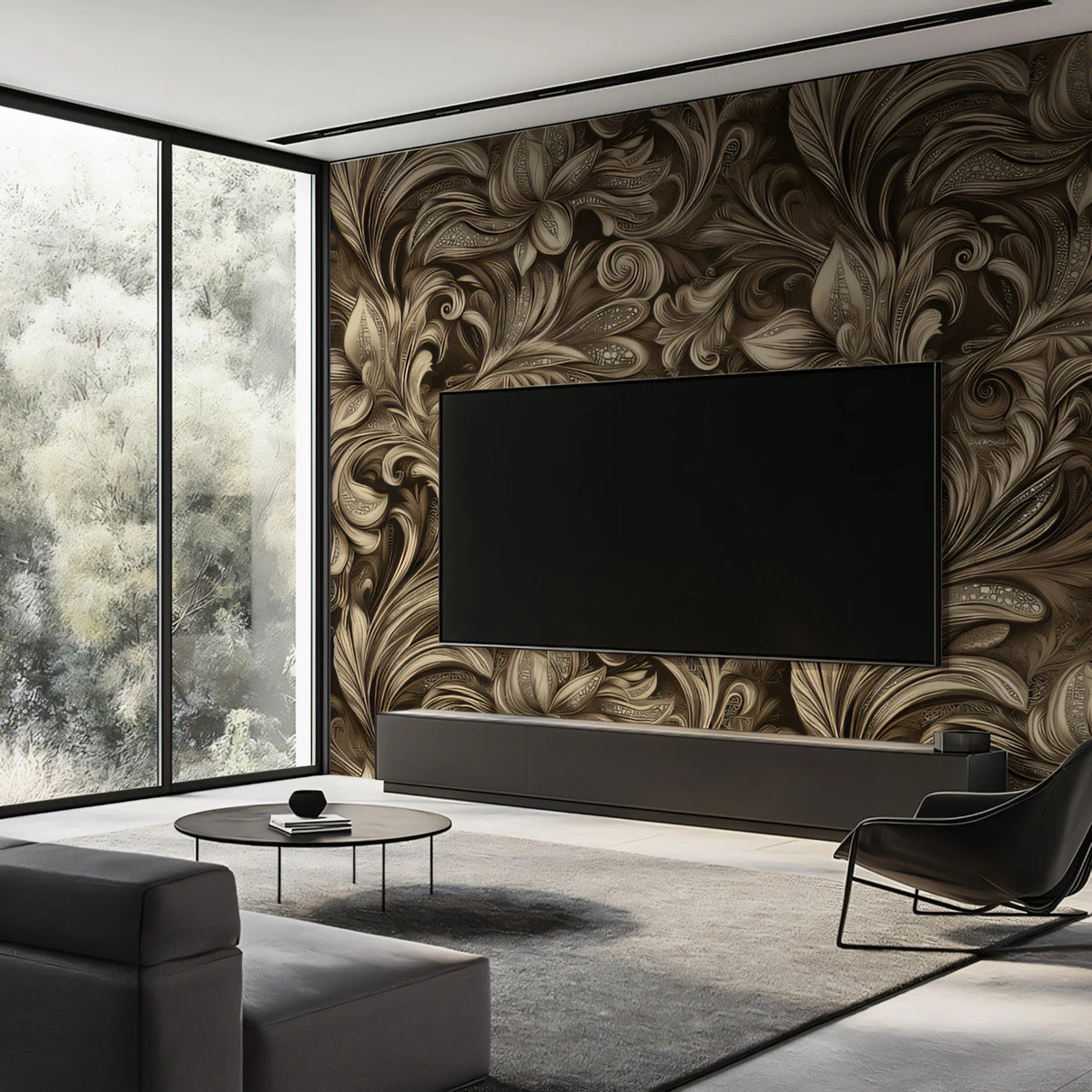 Sepia Engraved Filigree Mural Wallpaper — Vintage Floral Swirls Mural Wallpaper - pure wallpaper artwork