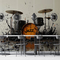 Explosive Jazz Drum Kit Mural Wallpaper — Artistic Musical Theme Mural Wallpaper - pure wallpaper artwork