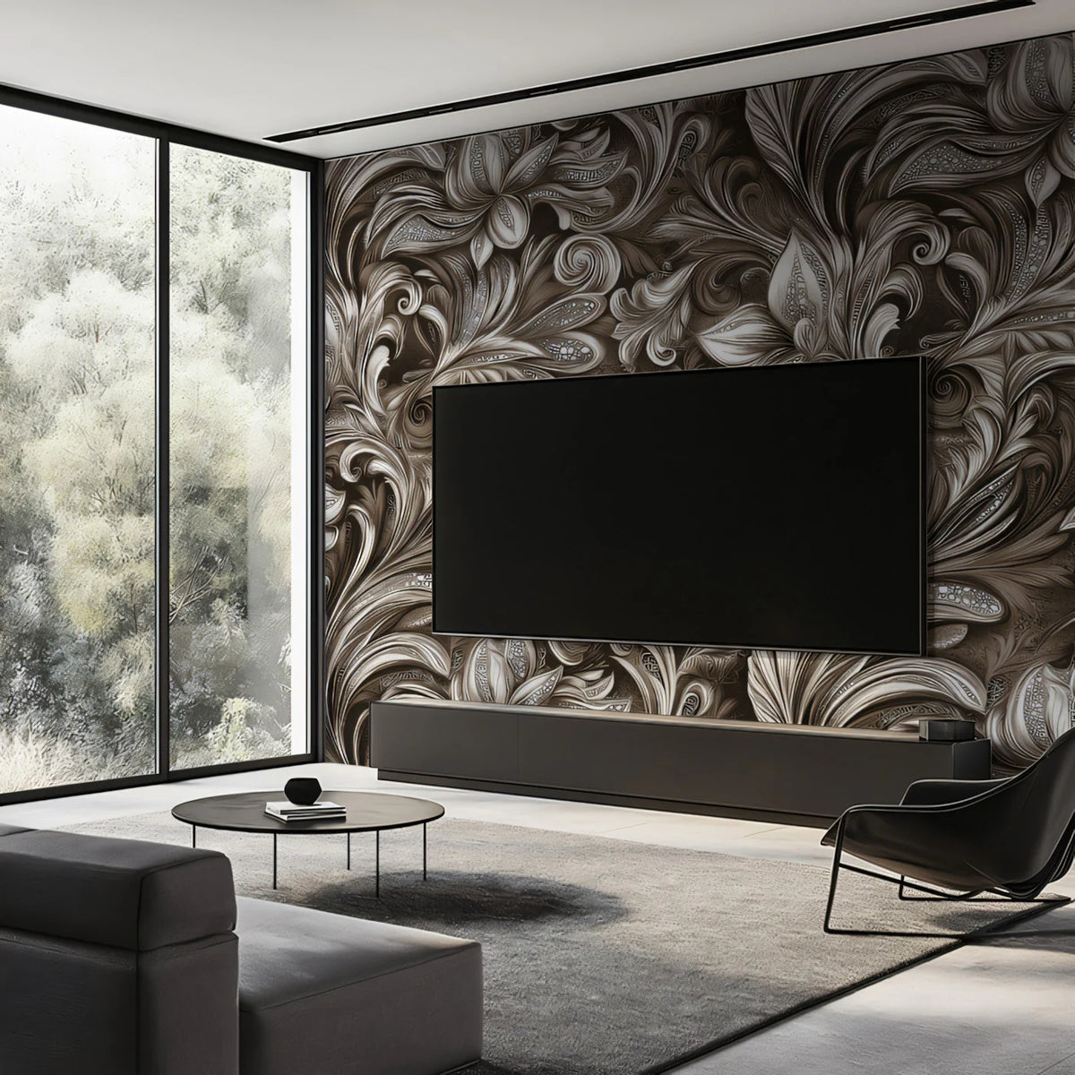 Antique Engraved Baroque Floral Mural Wallpaper — Sepia Heritage Mural Wallpaper - pure wallpaper artwork