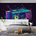 Neon Vaporwave Boombox Mural Wallpaper — Retro Street Art Style Mural Wallpaper - pure wallpaper artwork