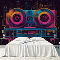 Retro Reel-to-Reel Neon Cityscape Mural Wallpaper - pure wallpaper artwork