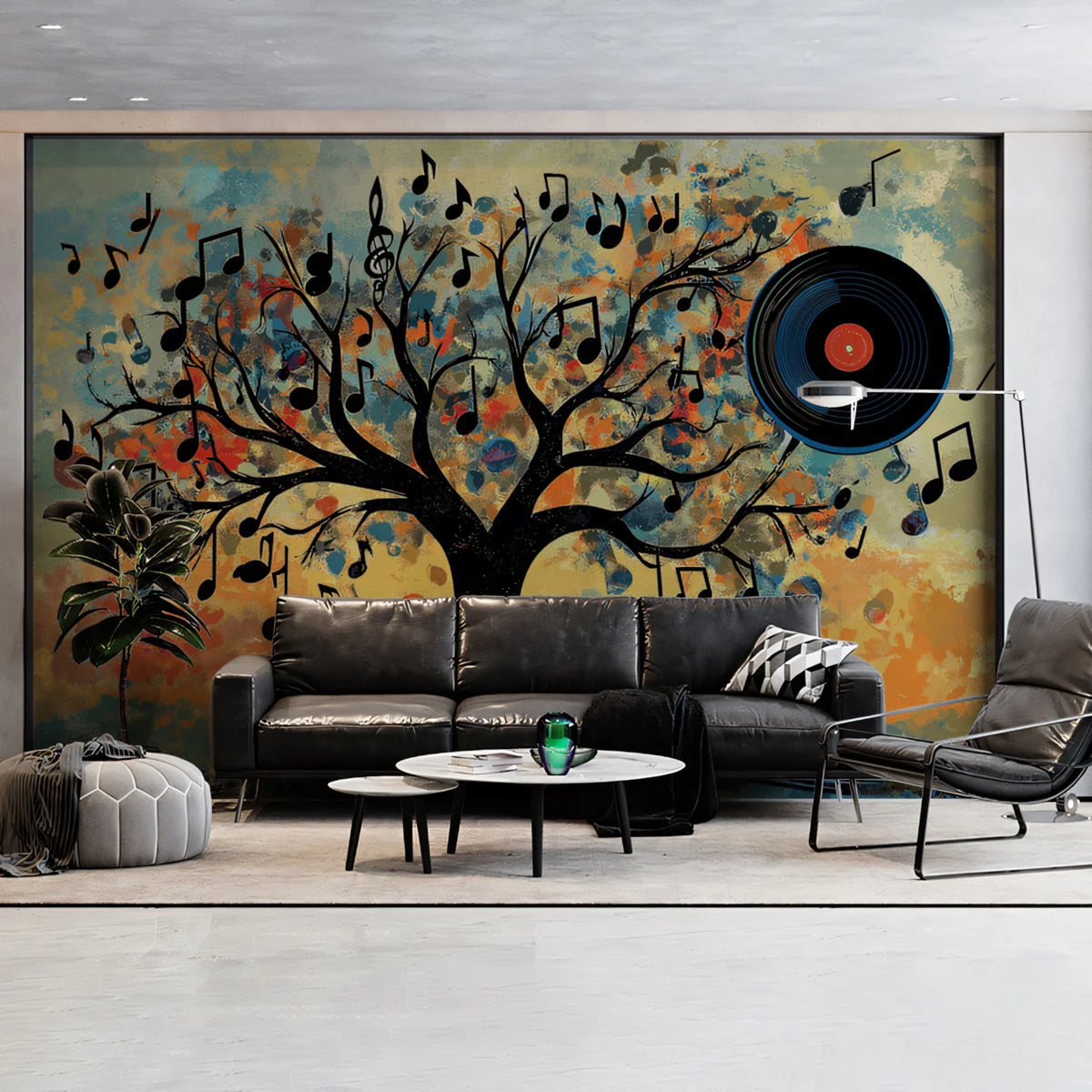 Melodic Tree Abstract Mural Wallpaper — Vibrant Artistic Design Mural Wallpaper - pure wallpaper artwork