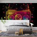 Neon Boombox Cosmic Mural Wallpaper —Retro 80s Style Mural Wallpaper - pure wallpaper artwork