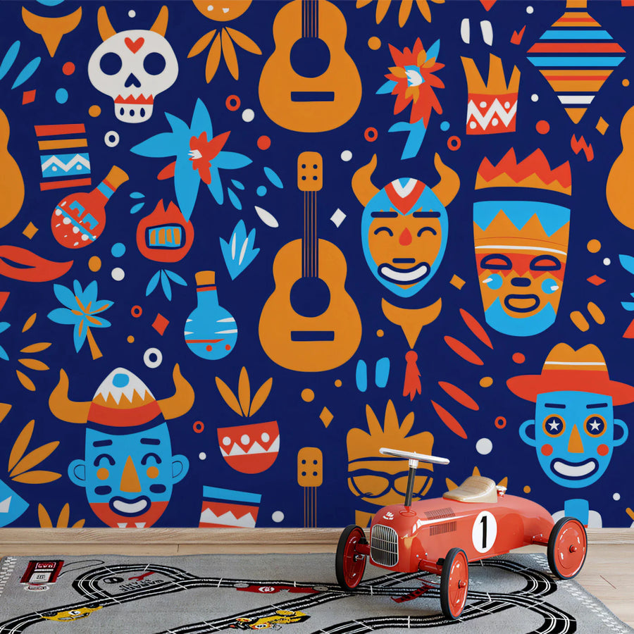 Mariachi Rhythm Mural Wallpaper — Vibrant Cultural Folk Art Mural Wallpaper
