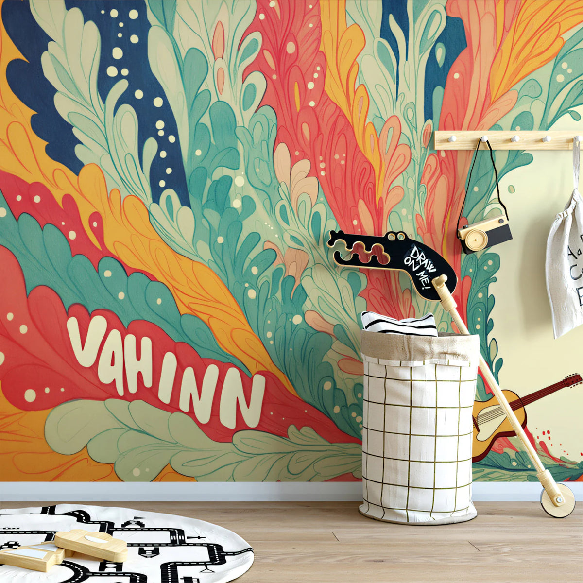 Psychedelic Surf Wave Mural Wallpaper in Vibrant Retro Tones Mural Wallpaper - pure wallpaper artwork