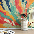 Psychedelic Surf Wave Mural Wallpaper in Vibrant Retro Tones Mural Wallpaper - pure wallpaper artwork