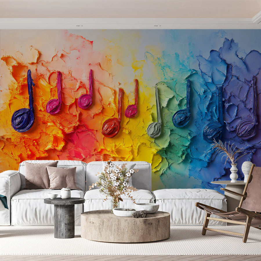 Rainbow Music Note Mural Wallpaper — Expressive Artistic Wall Art Mural Wallpaper
