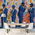 Jazz Musician Trio Mural Wallpaper — Vibrant Artistic Wall Decor Mural Wallpaper - pure wallpaper artwork
