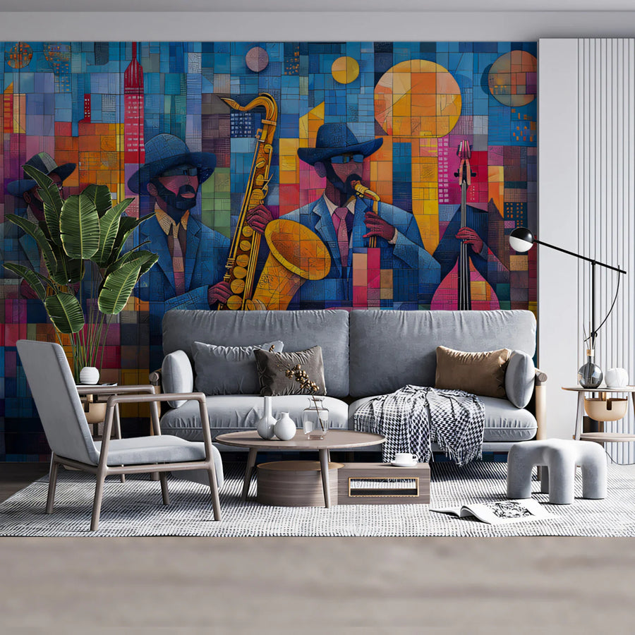 Jazz Club Mosaic Mural Wallpaper — Urban Musical Art Mural Wallpaper