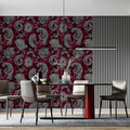 Burgundy and Silver Paisley Mural Wallpaper — Ornate Floral Art Mural Wallpaper - pure wallpaper artwork