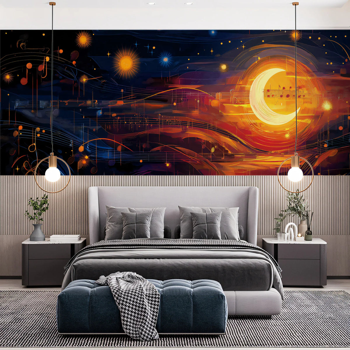 Celestial Symphony Mural Wallpaper — Abstract Night Sky Design Mural Wallpaper - pure wallpaper artwork
