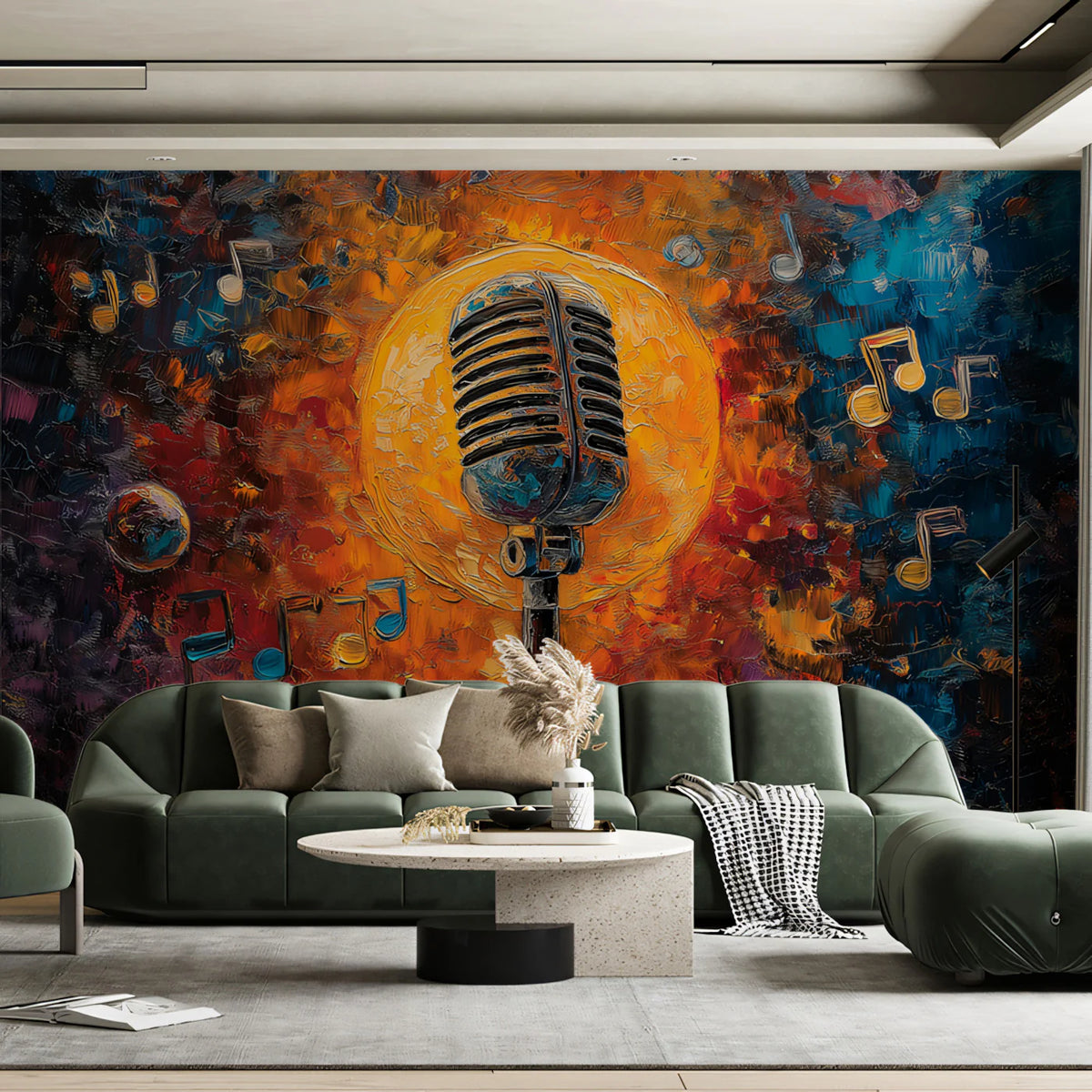 Vintage Microphone Oil Painting Mural Wallpaper - pure wallpaper artwork