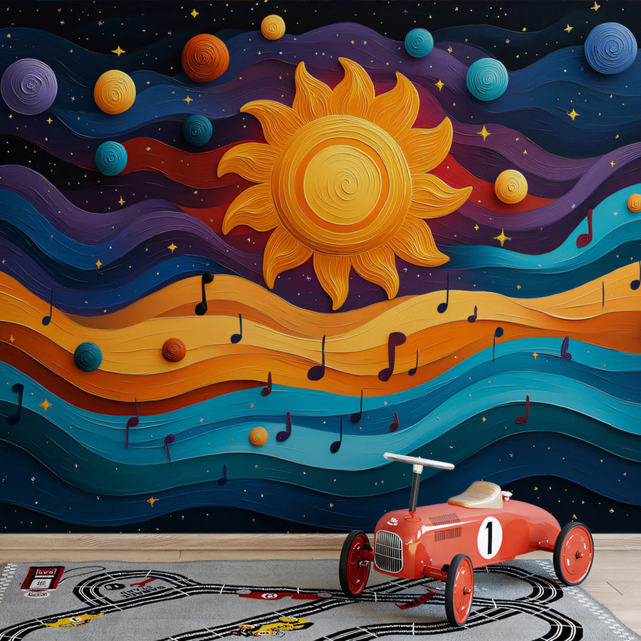 Celestial Melody Mural Wallpaper — Vibrant Abstract Sun Design Mural Wallpaper