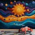 Celestial Melody Mural Wallpaper — Vibrant Abstract Sun Design Mural Wallpaper - pure wallpaper artwork