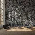 Sculpted Monochromatic Floral Mural Wallpaper — Engraved Artistry Mural Wallpaper - pure wallpaper artwork