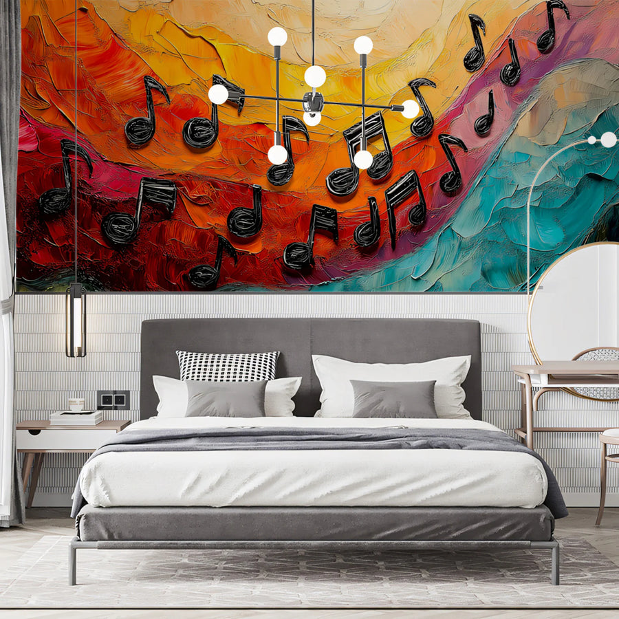Abstract Musical Notes Mural Wallpaper — Vibrant Oil Painting Mural Wallpaper