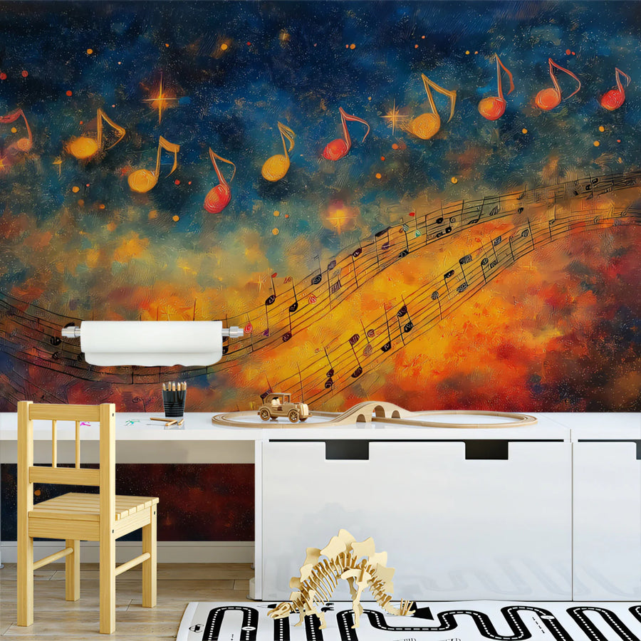 Abstract Musical Notes Mural Wallpaper — Expressive Harmonic Flow Mural Wallpaper