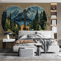 Acoustic Guitar Mountain Heart Mural Wallpaper — Artistic Wilderness Mural Wallpaper - pure wallpaper artwork