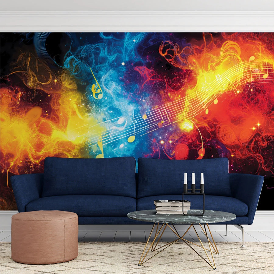 Neon Sound Waves Music Mural Wallpaper — Vibrant Abstract Art Mural Wallpaper