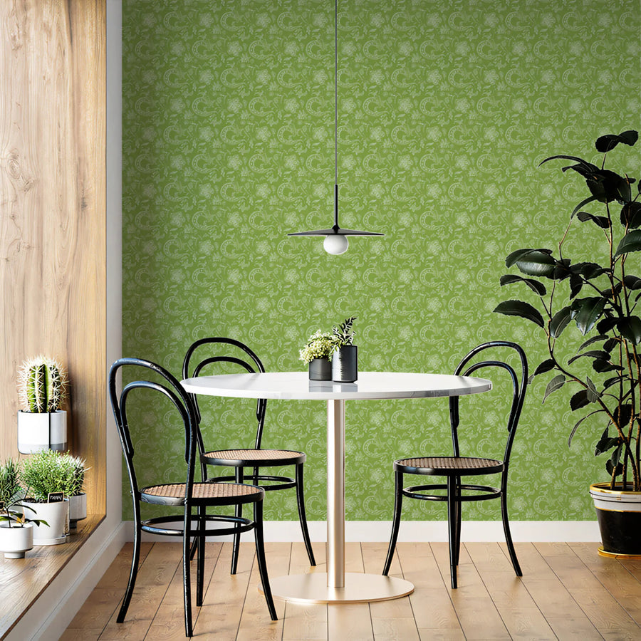 Whispering Lime Paisley Mural Wallpaper — Delicate Floral Motif Mural Wallpaper