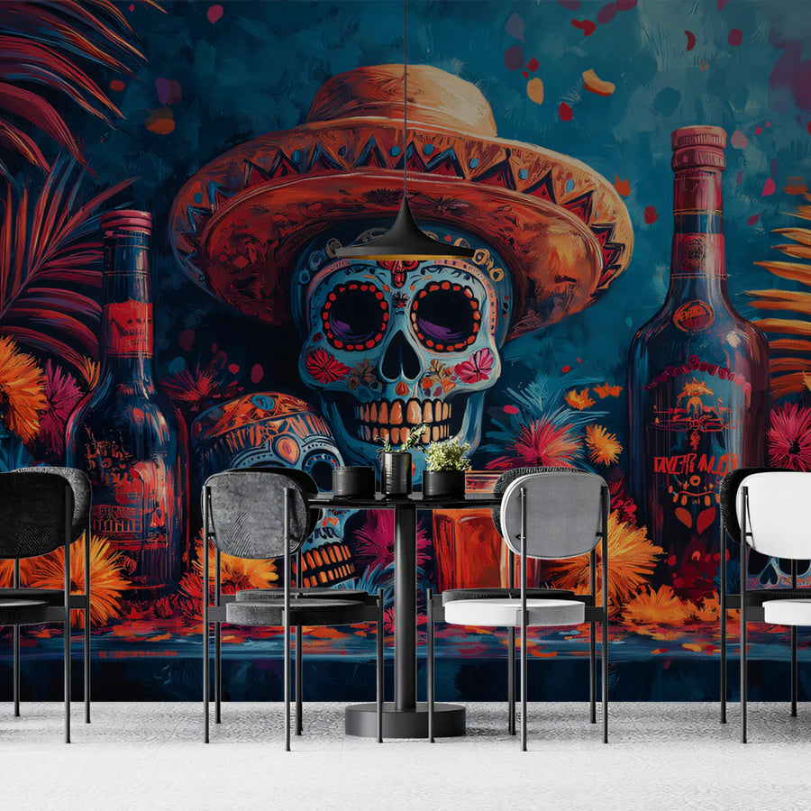 Day of the Dead Still Life Mural Wallpaper — Folk Art Aesthetic Mural Wallpaper