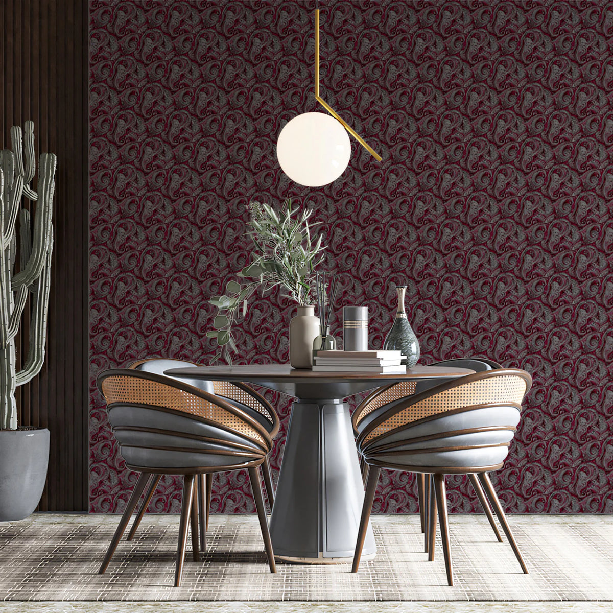 Intricate Burgundy Paisley Mural Wallpaper — Ornate Detail Mural Wallpaper - pure wallpaper artwork