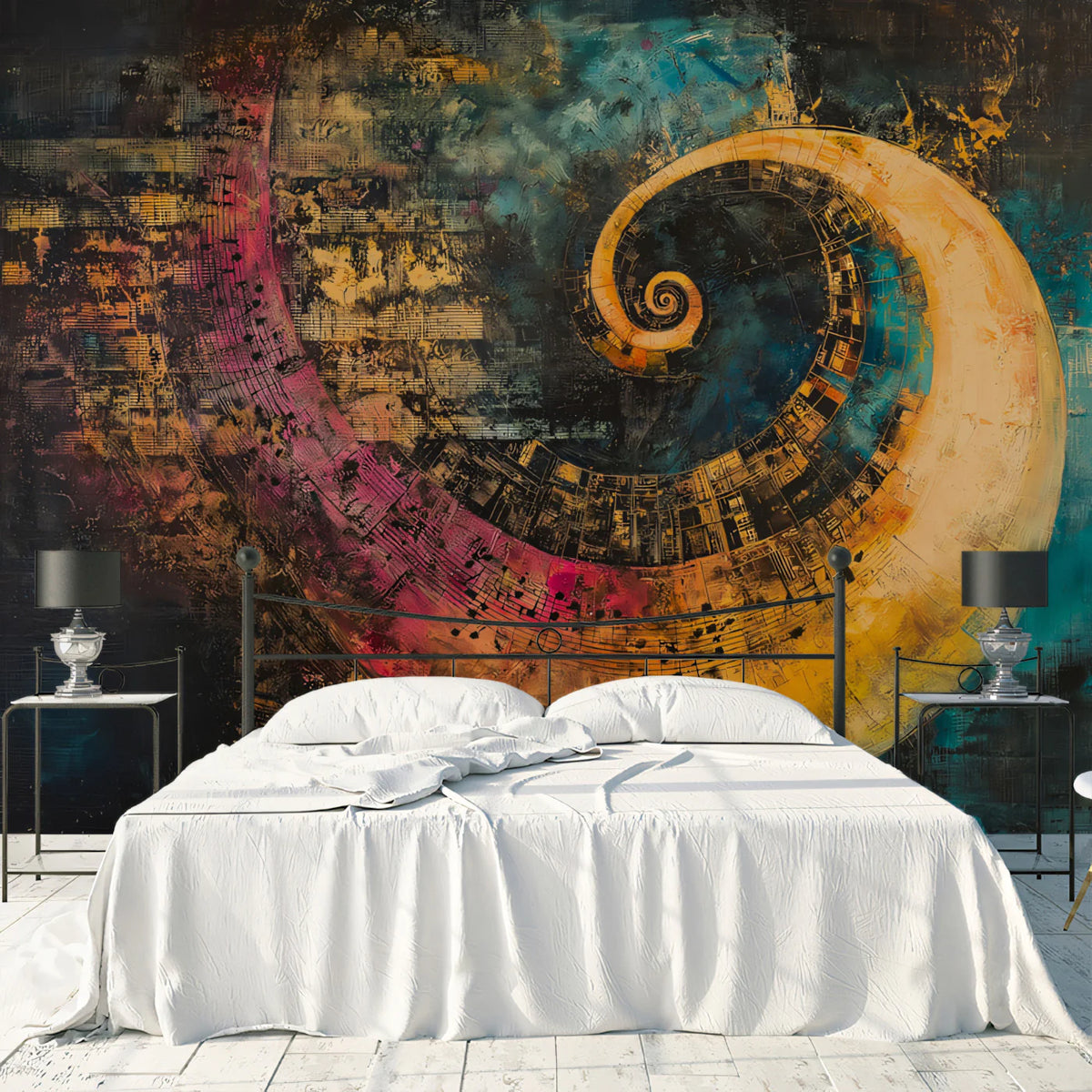 Fibonacci Music Vortex Mural Wallpaper — Abstract Harmonic Flow Mural Wallpaper - pure wallpaper artwork