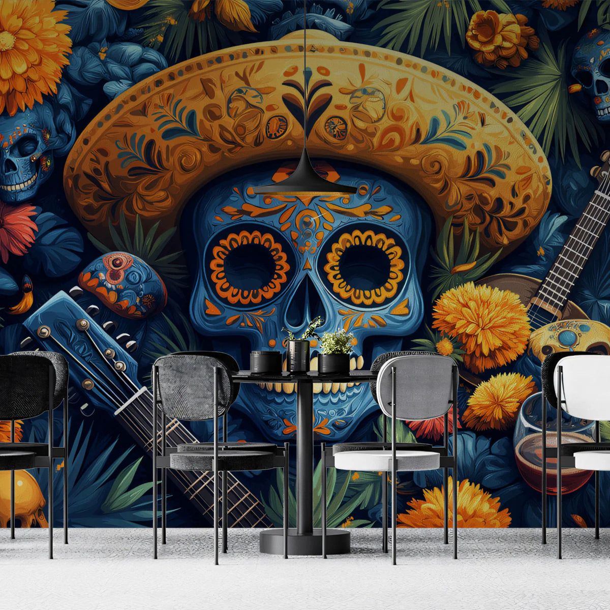 Mexican Folk Art Day of the Dead Mural Wallpaper - pure wallpaper artwork