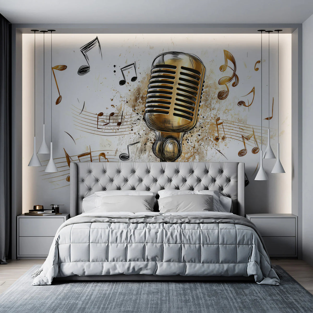 Vintage Microphone Sketch Mural Wallpaper — Artistic Music Theme Mural Wallpaper - pure wallpaper artwork