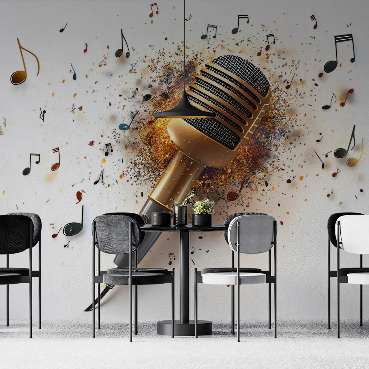 Golden Microphone Music Mural Wallpaper — Dynamic Audio Art Mural Wallpaper - pure wallpaper artwork