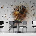 Golden Microphone Music Mural Wallpaper — Dynamic Audio Art Mural Wallpaper - pure wallpaper artwork