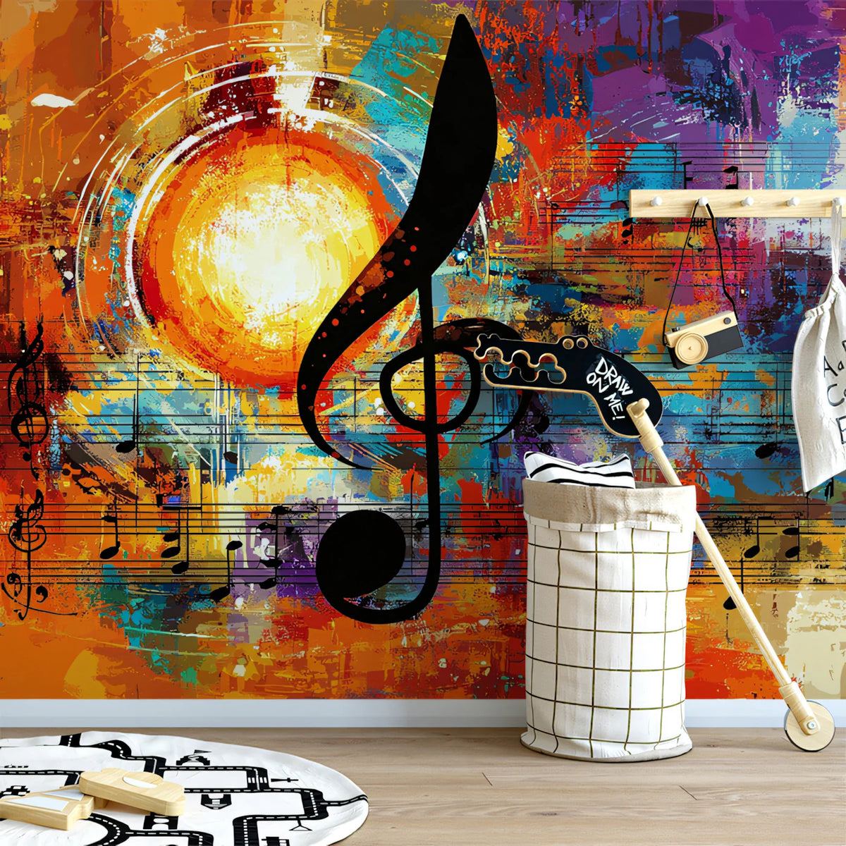 Abstract Musical Rhythm Mural Wallpaper — Expressive Urban Art Mural Wallpaper - pure wallpaper artwork