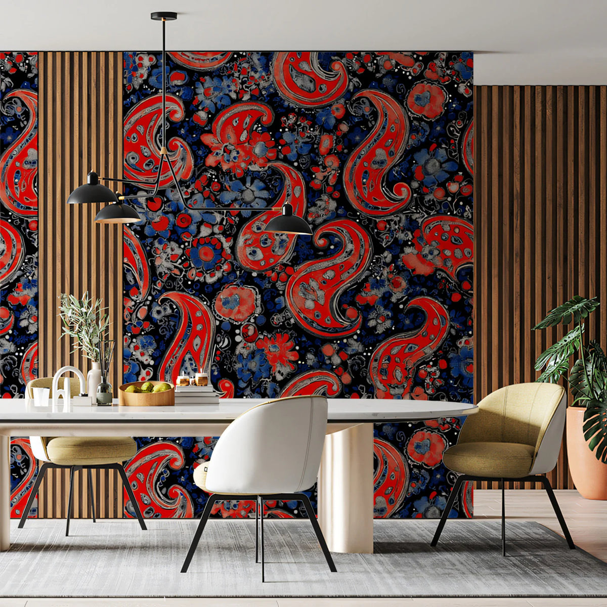 Fiery Paisley Tapestry Mural Wallpaper — Modern Eclectic Design Mural Wallpaper - pure wallpaper artwork