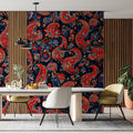 Fiery Paisley Tapestry Mural Wallpaper — Modern Eclectic Design Mural Wallpaper - pure wallpaper artwork