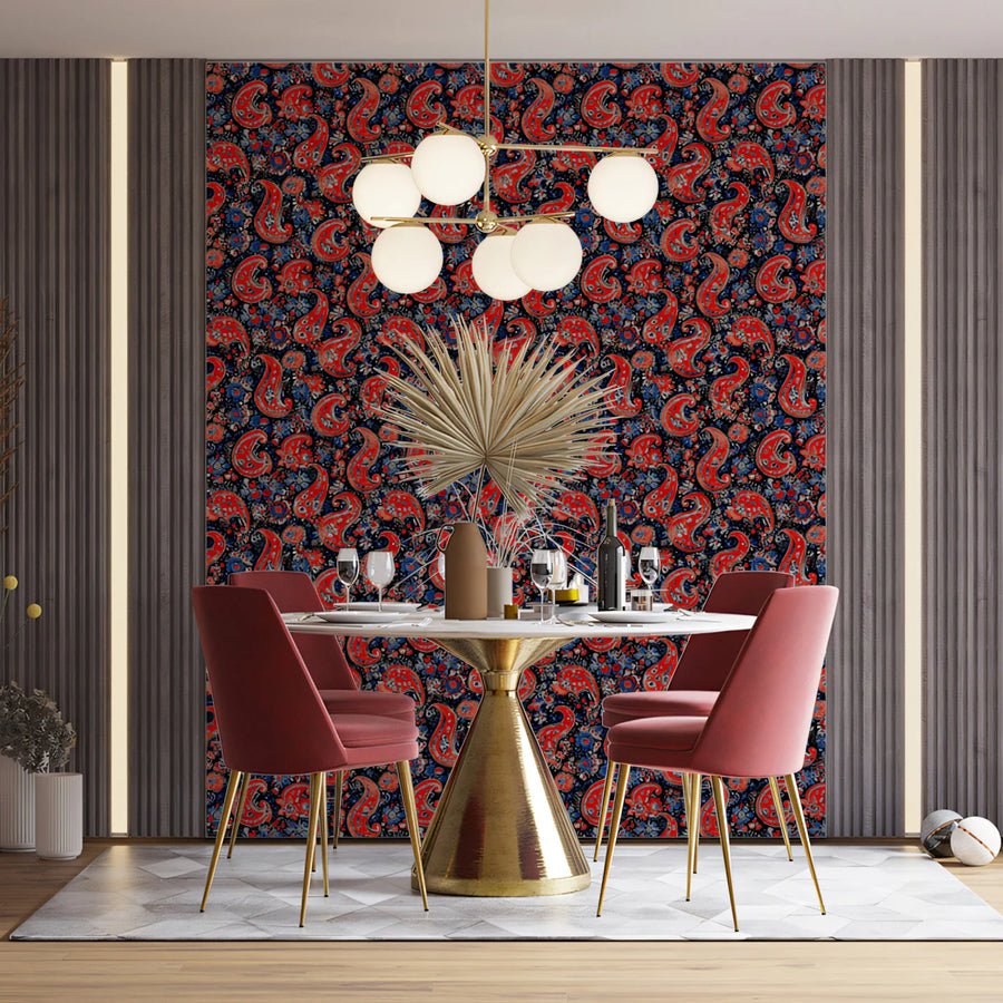 Intricate Paisley Micro-Pattern Mural Wallpaper — Bohemian Chic Mural Wallpaper