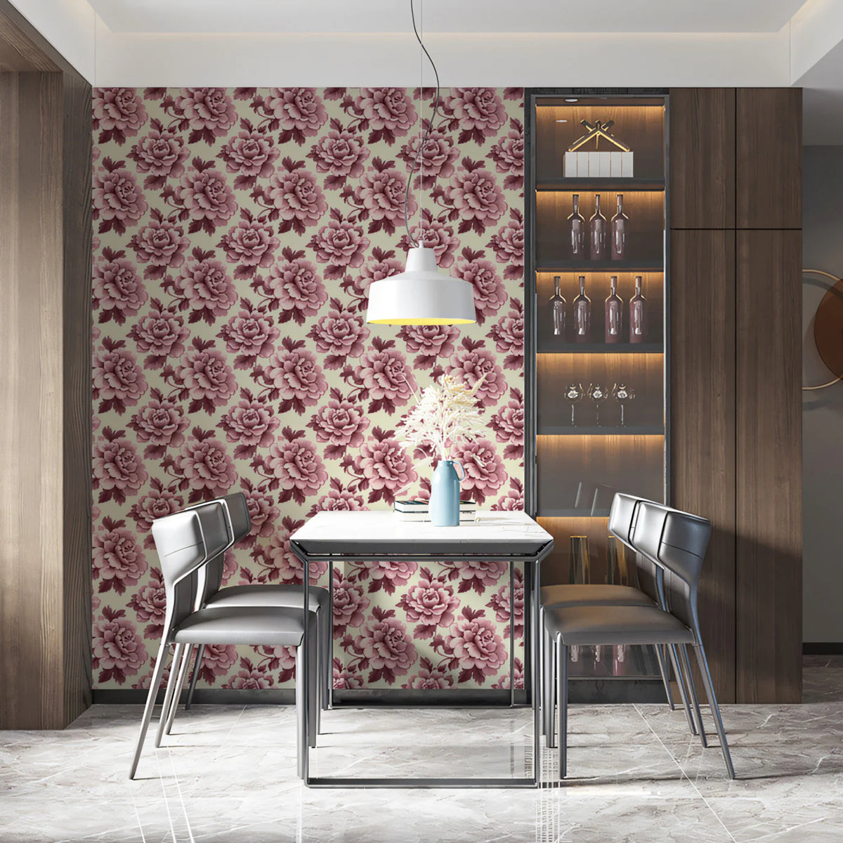 Vintage Peony Repeat Mural Wallpaper — Soft Dusty Rose Floral Mural Wallpaper - pure wallpaper artwork