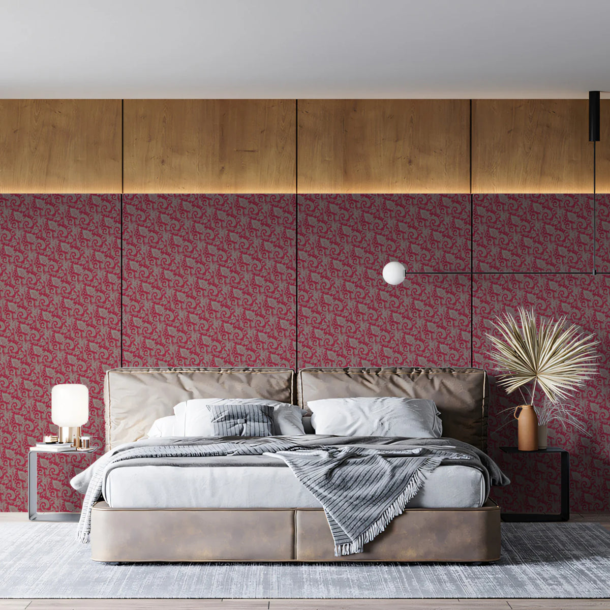 Intricate Magenta Paisley Mural Wallpaper — Traditional Textile Style Mural Wallpaper - pure wallpaper artwork