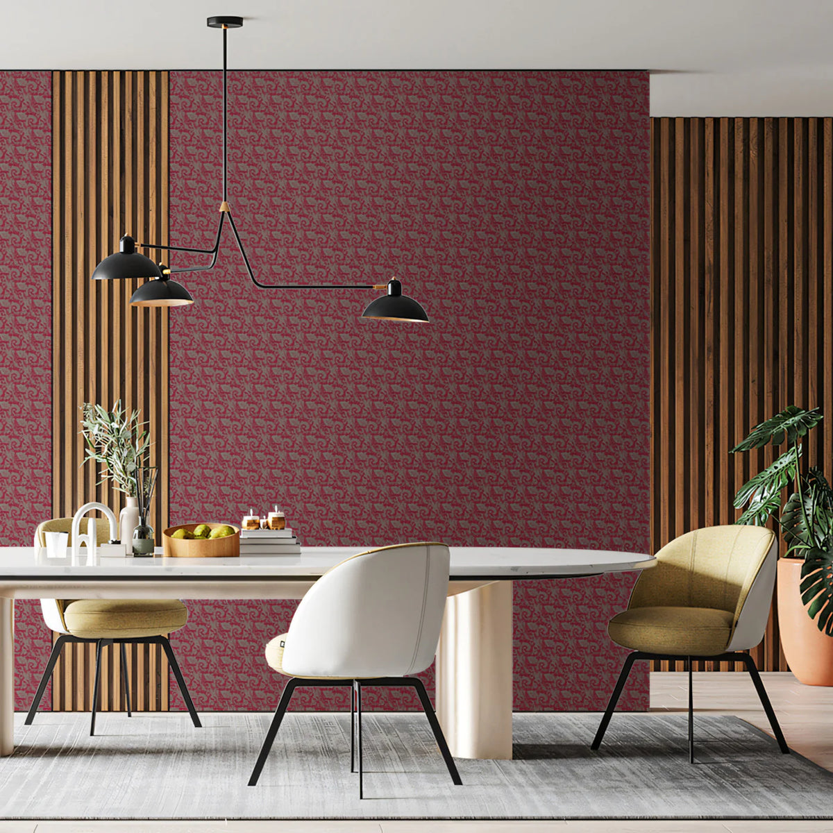 Micro Paisley Repeating Mural Wallpaper — Deep Magenta and Gray Mural Wallpaper - pure wallpaper artwork
